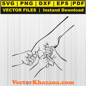 Father Holding Hands of 3 Children Svg