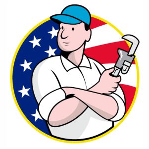 Plumber Holding Wrench with American flag Vector file