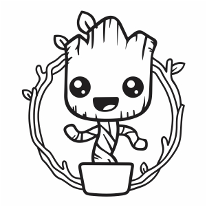 Baby Groot Outline Vector