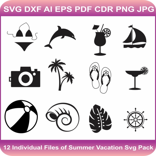 Summer svg Cut file hpg umbrella dxf Digital png beach ball Beach bag svg with sunglasses flip flop hat Vacation SVG Beach svg