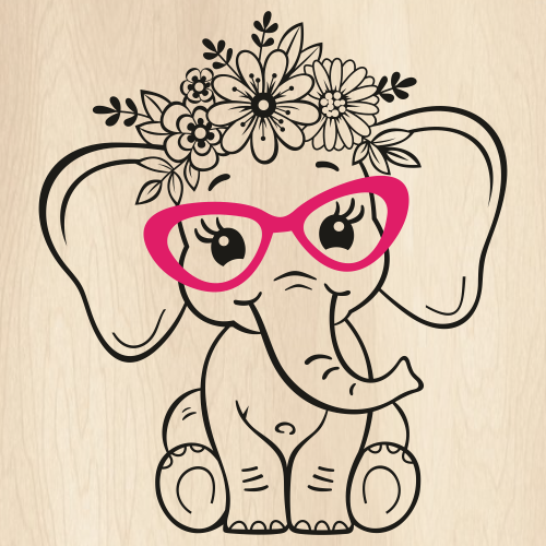 Elephant With Glasses Svg