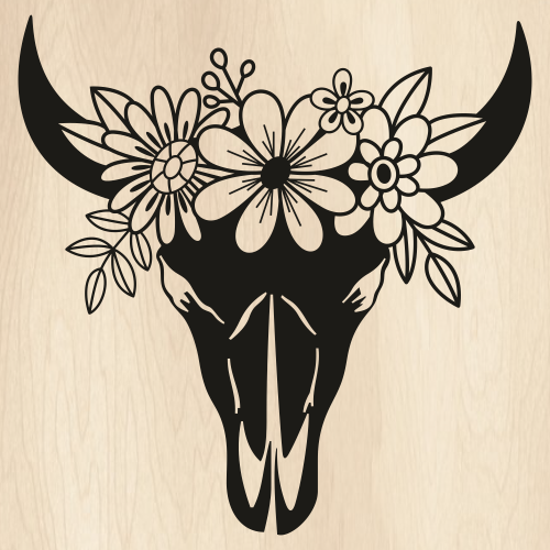 Boho Cow Skull With Flower Svg