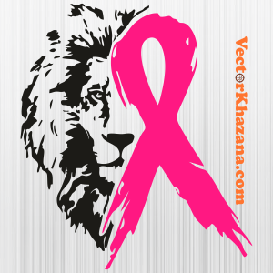Lion Head Breast Cancer Ribbon SVG
