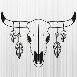 Cow Boho Skull With Feathers Svg