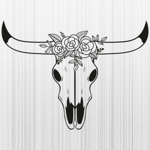 Cow Skull Rose Flower Svg