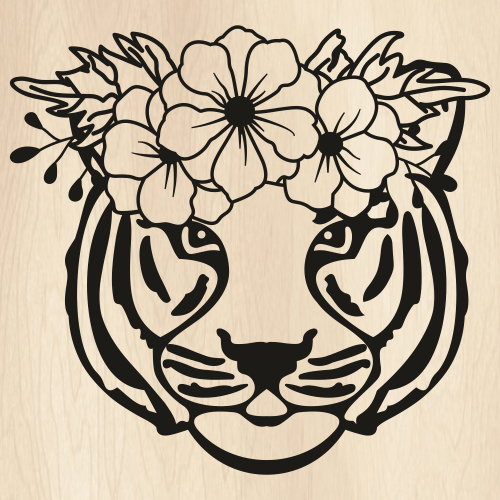 Cute Tiger With Flower Crown Svg
