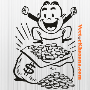 Excited Retro Man Jumping On Money Bag Svg