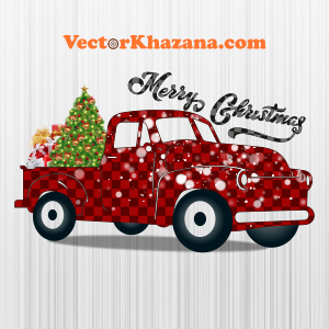 Merry Christmas Buffalo Plaid Truck PNG
