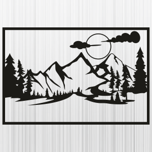 Mountain Tree And Sun Svg