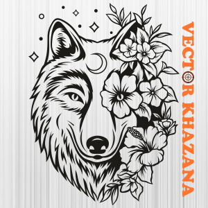 Wolf With Flowers Svg