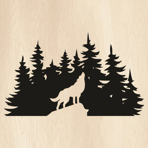 Howling Wolf And Forest Svg